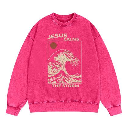 Jesus Calms The Storm Christian Washed Sweatshirt