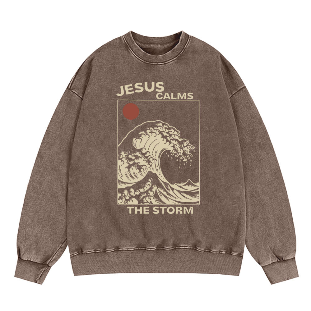 Jesus Calms The Storm Christian Washed Sweatshirt