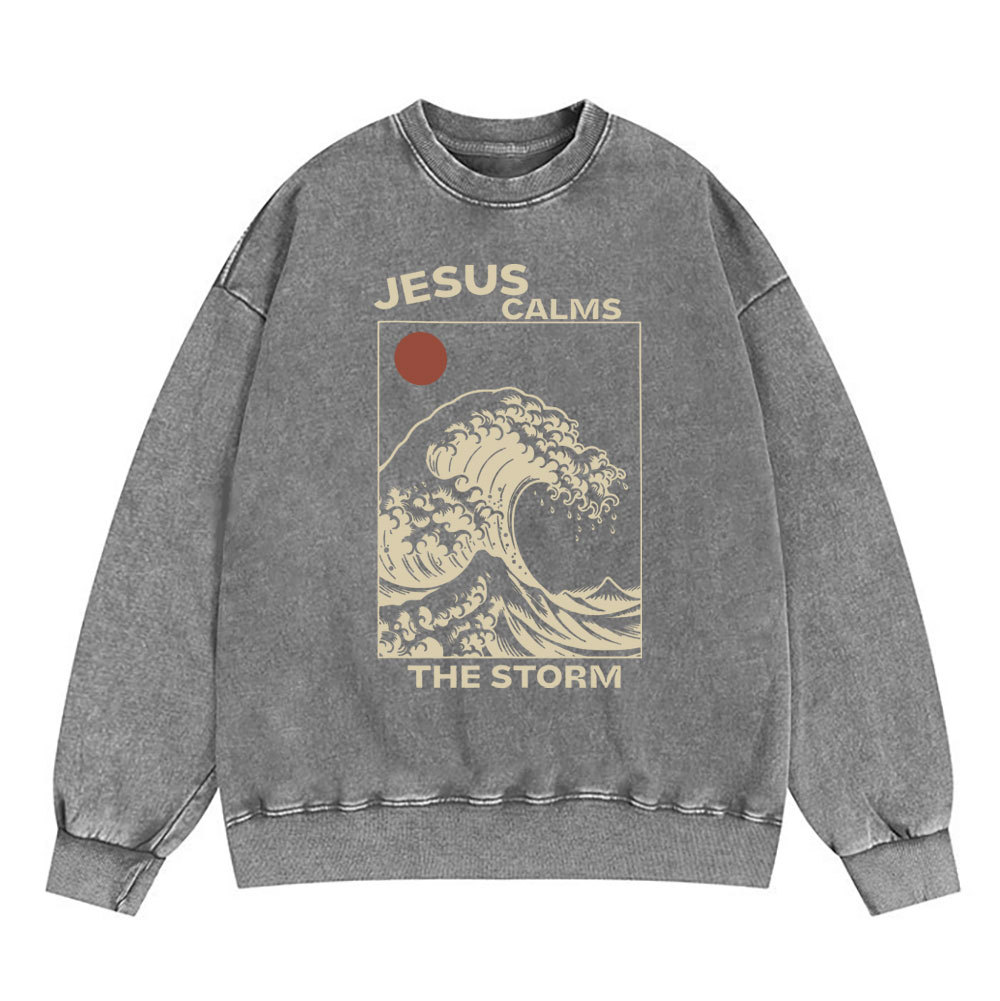 Jesus Calms The Storm Christian Washed Sweatshirt