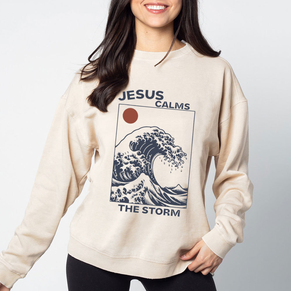 Jesus Calms The Storm Christian Washed Sweatshirt