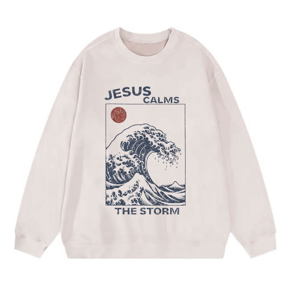 Jesus Calms The Storm Christian Washed Sweatshirt