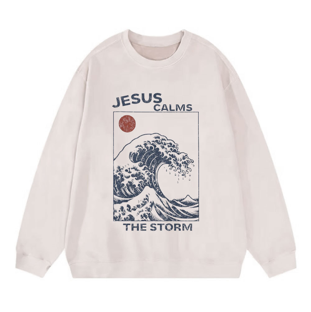 Jesus Calms The Storm Christian Washed Sweatshirt