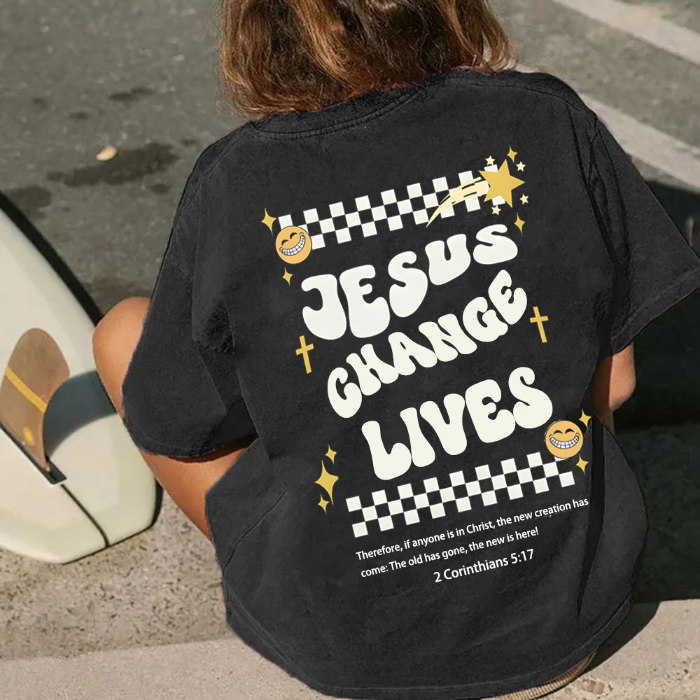 Jesus Changes Lives Christian Washed T-Shirt