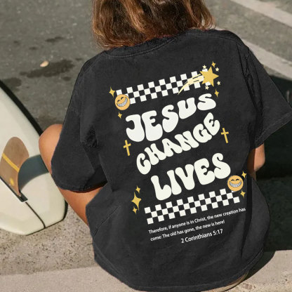 Jesus Changes Lives Christian Washed T-Shirt