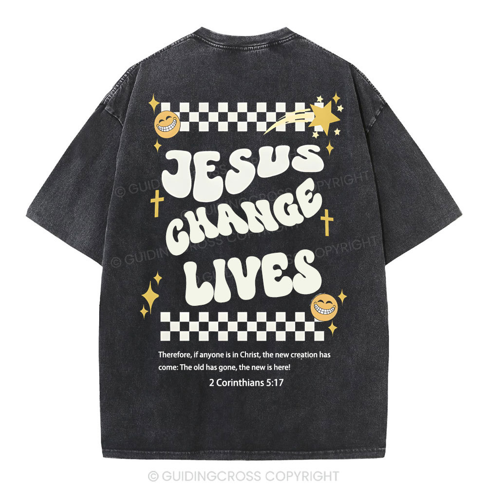 Jesus Changes Lives Christian Washed T-Shirt