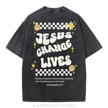 Jesus Changes Lives Christian Washed T-Shirt