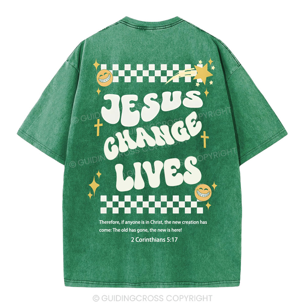 Jesus Changes Lives Christian Washed T-Shirt