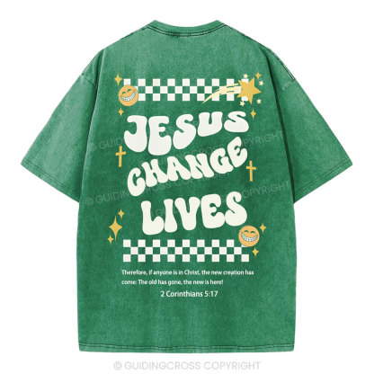 Jesus Changes Lives Christian Washed T-Shirt