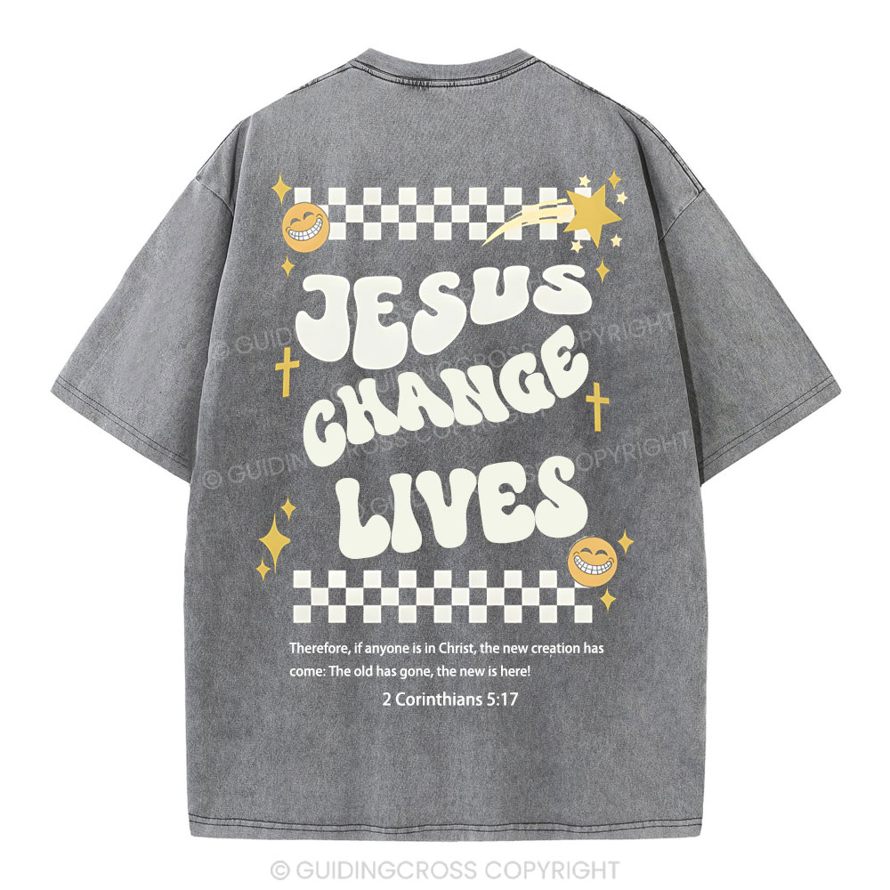 Jesus Changes Lives Christian Washed T-Shirt