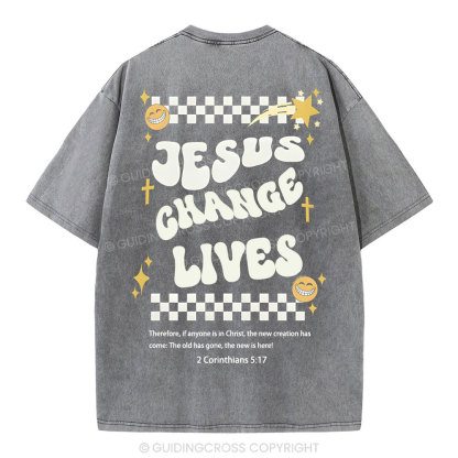 Jesus Changes Lives Christian Washed T-Shirt