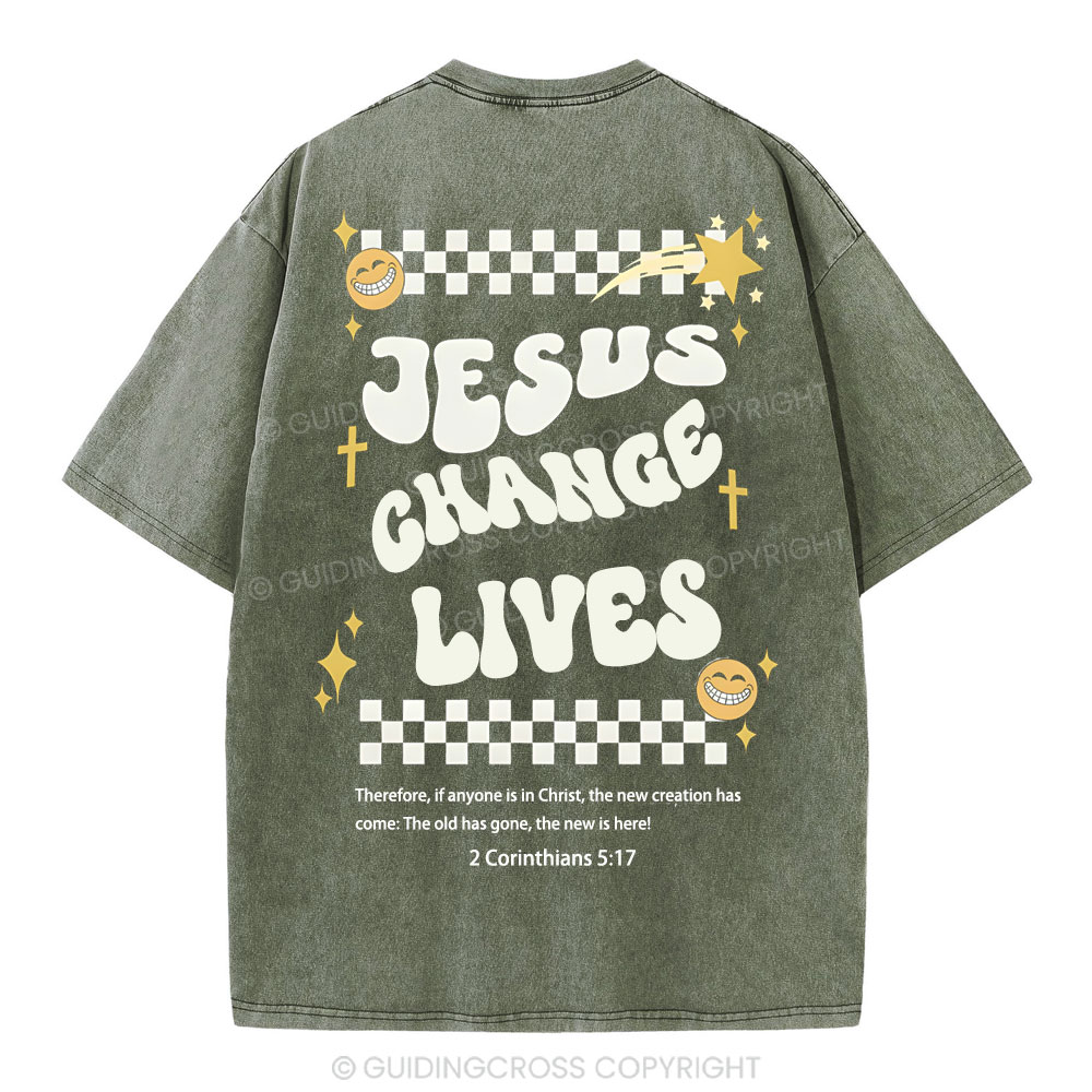 Jesus Changes Lives Christian Washed T-Shirt
