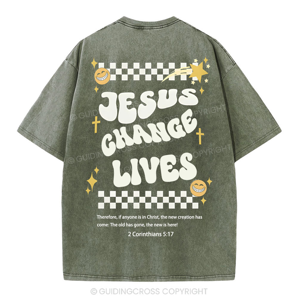 Jesus Changes Lives Christian Washed T-Shirt