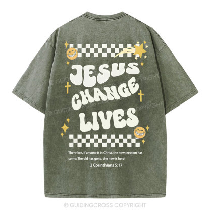 Jesus Changes Lives Christian Washed T-Shirt