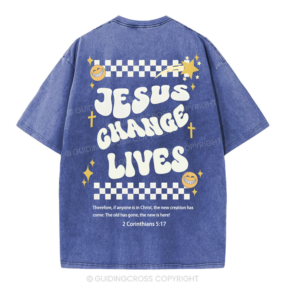 Jesus Changes Lives Christian Washed T-Shirt