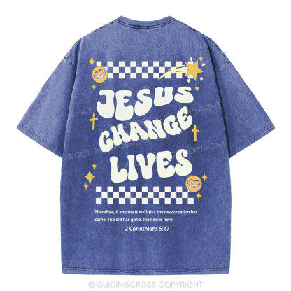 Jesus Changes Lives Christian Washed T-Shirt