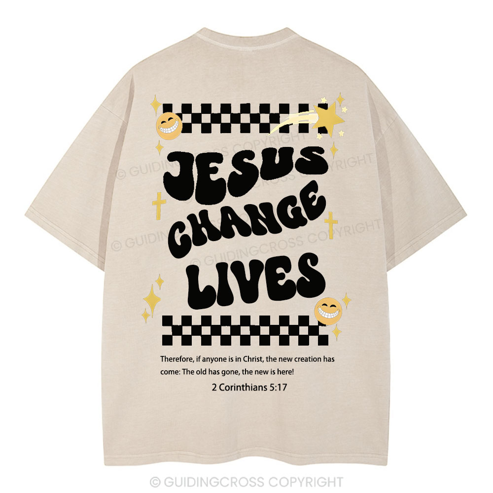 Jesus Changes Lives Christian Washed T-Shirt