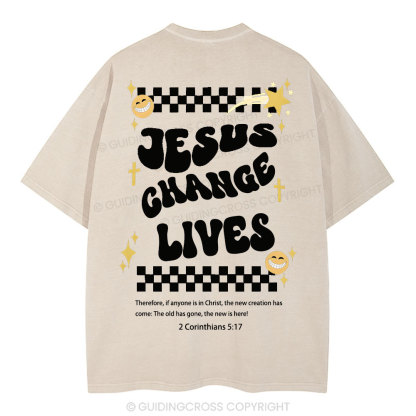 Jesus Changes Lives Christian Washed T-Shirt
