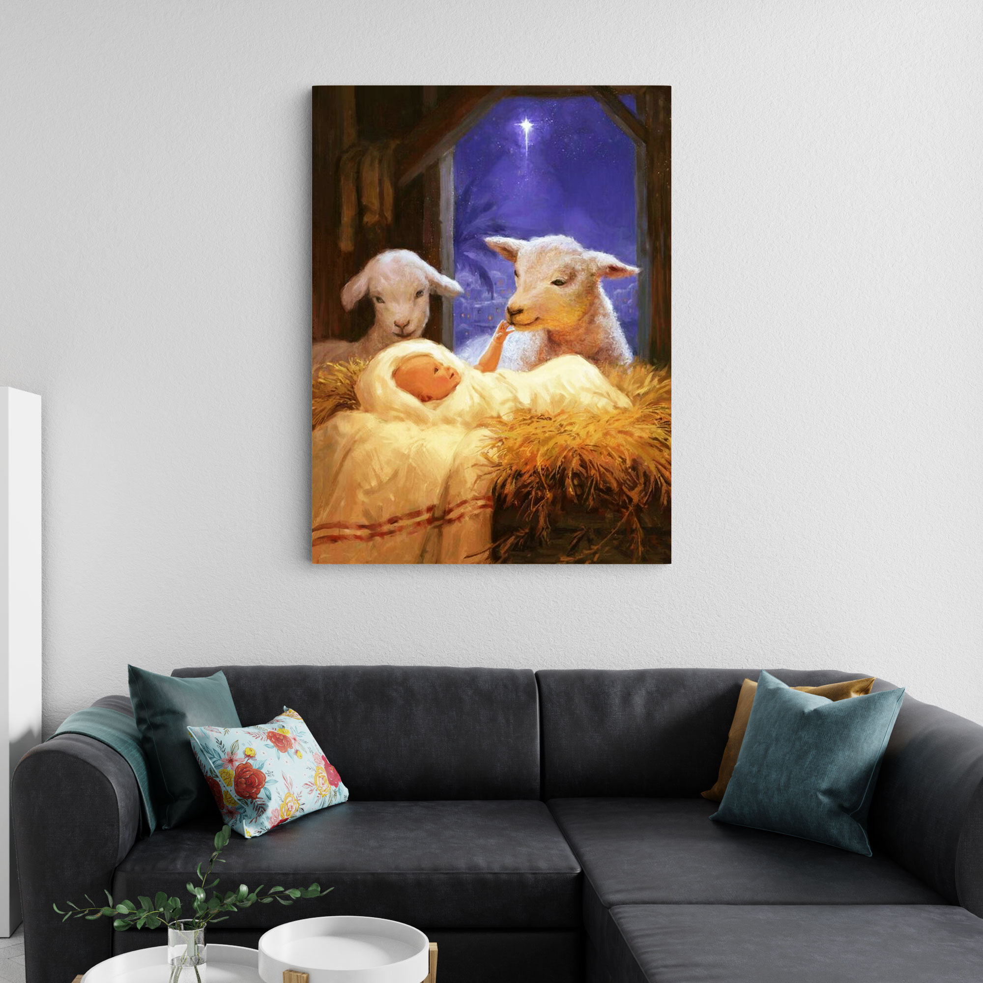 Jesus Christ And Sheep Christian Canvas Wall Art
