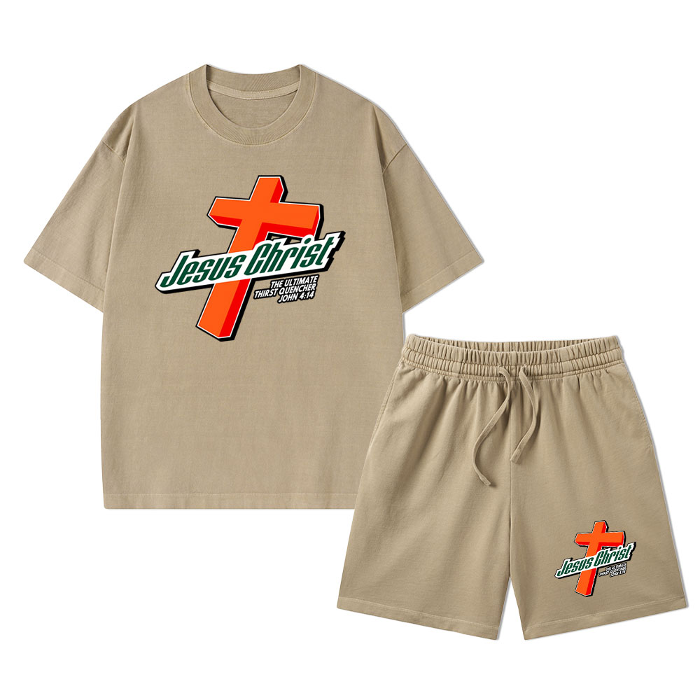 Jesus Christ Christian Washed T-Shirt & Shorts