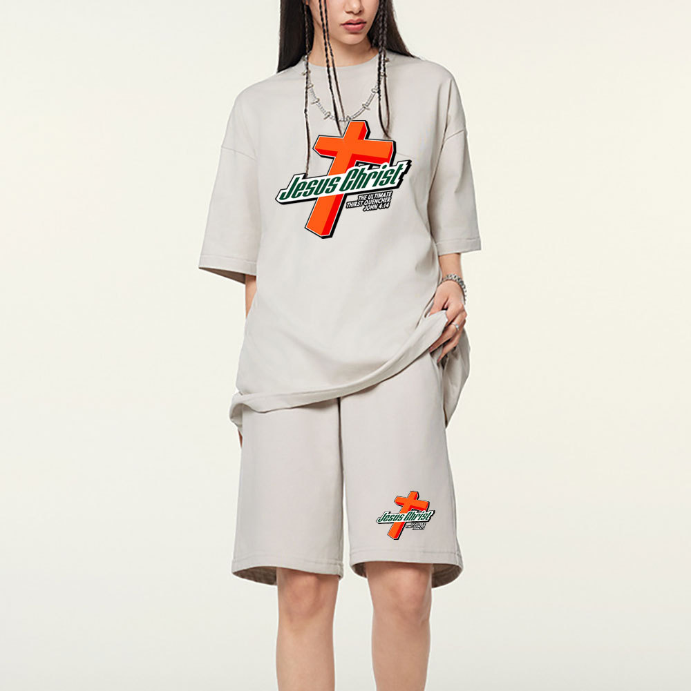 Jesus Christ Christian Washed T-Shirt & Shorts
