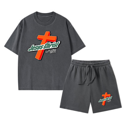 Jesus Christ Christian Washed T-Shirt & Shorts