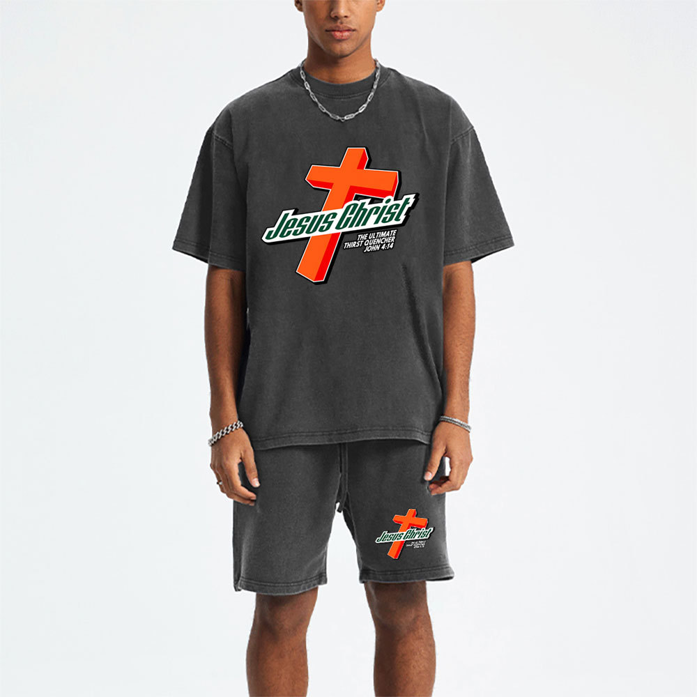 Jesus Christ Christian Washed T-Shirt & Shorts