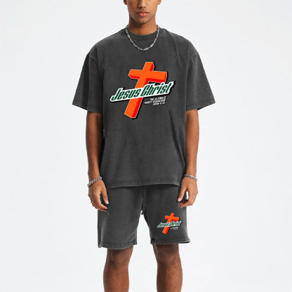 Jesus Christ Christian Washed T-Shirt & Shorts