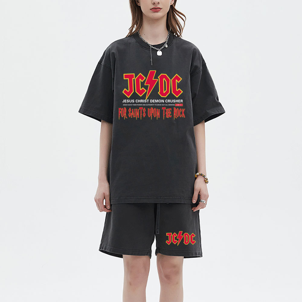 Jesus Christ Demon Crusher Christian Washed T-Shirt & Shorts