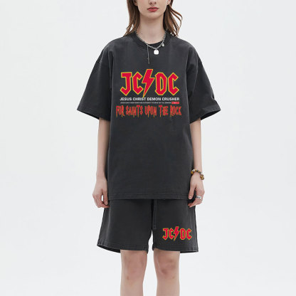 Jesus Christ Demon Crusher Christian Washed T-Shirt & Shorts