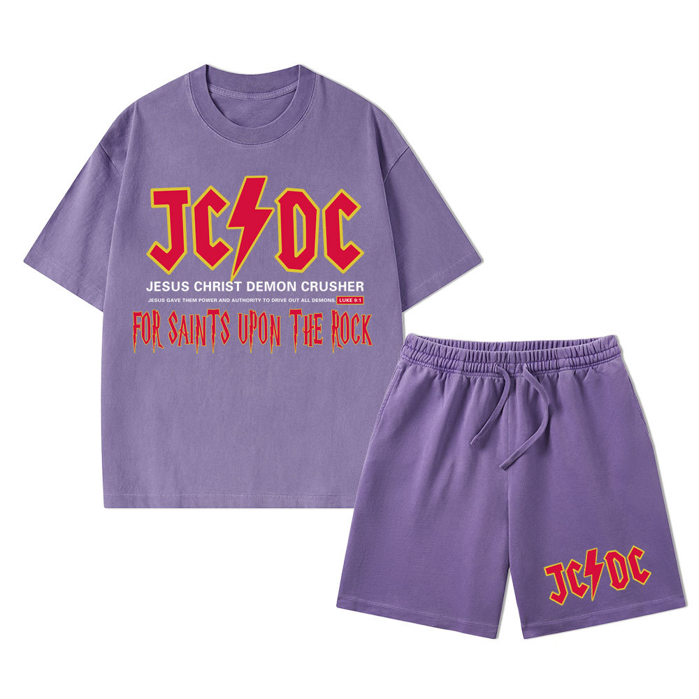 Jesus Christ Demon Crusher Christian Washed T-Shirt & Shorts