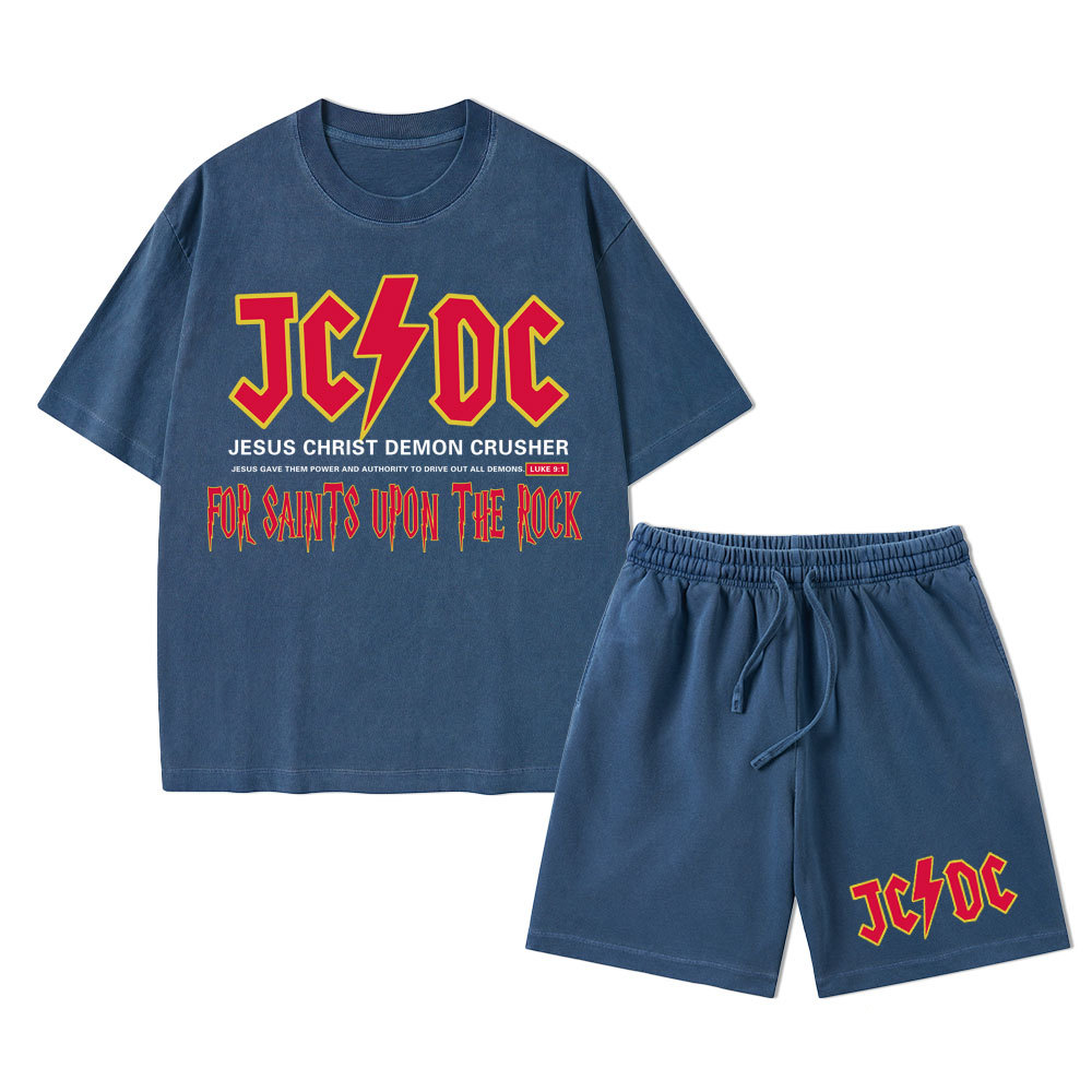 Jesus Christ Demon Crusher Christian Washed T-Shirt & Shorts