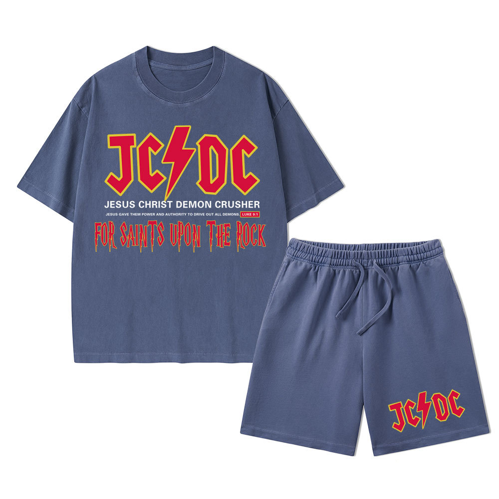 Jesus Christ Demon Crusher Christian Washed T-Shirt & Shorts