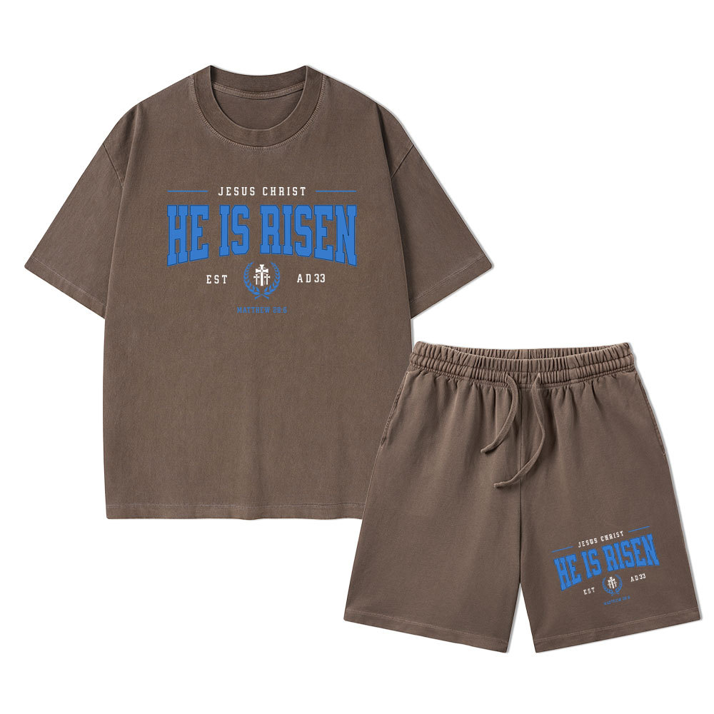 Jesus Christ He Is Risen Christian Washed T-Shirt & Shorts