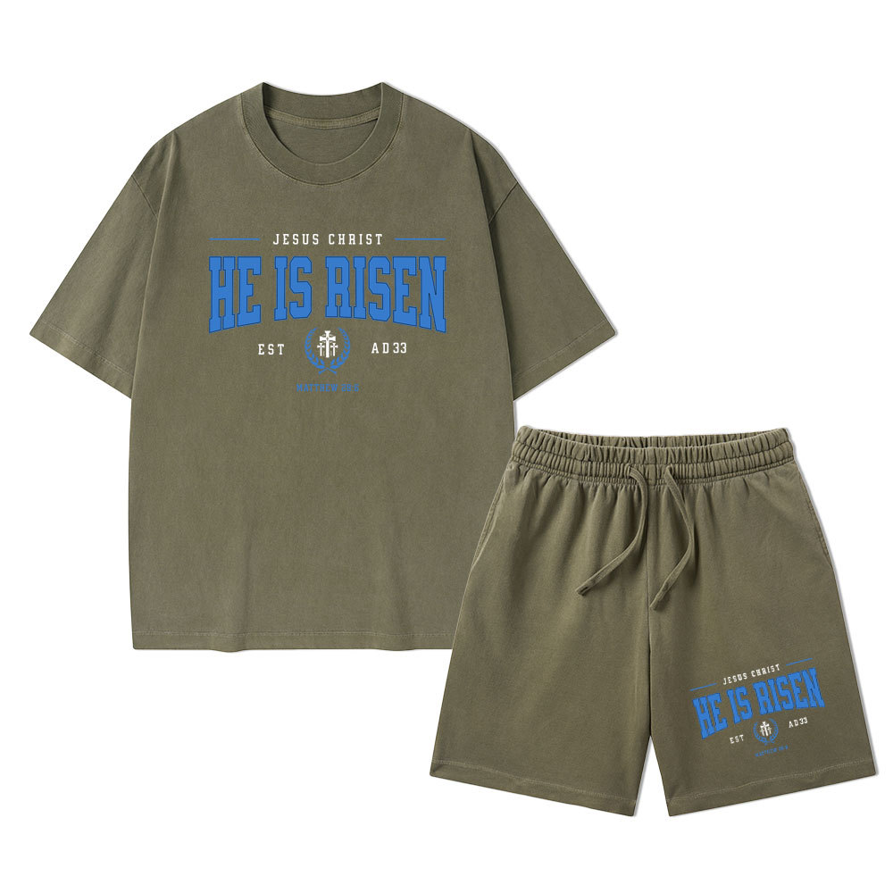 Jesus Christ He Is Risen Christian Washed T-Shirt & Shorts