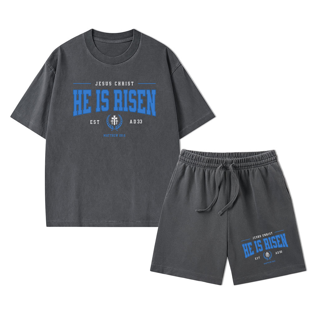 Jesus Christ He Is Risen Christian Washed T-Shirt & Shorts