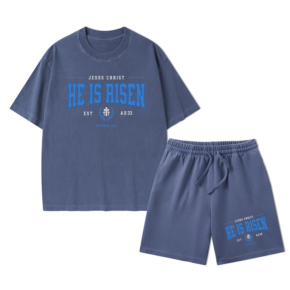 Jesus Christ He Is Risen Christian Washed T-Shirt & Shorts