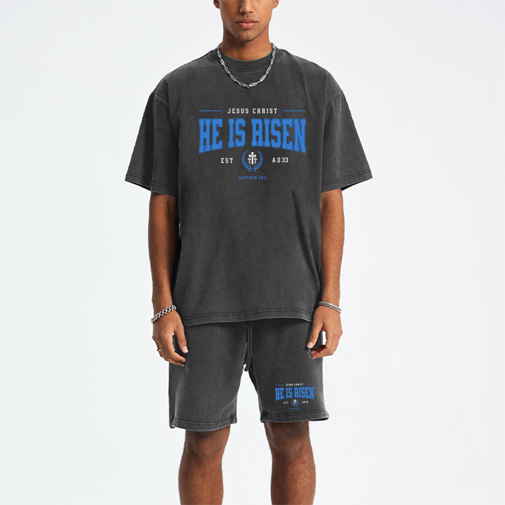 Jesus Christ He Is Risen Christian Washed T-Shirt & Shorts