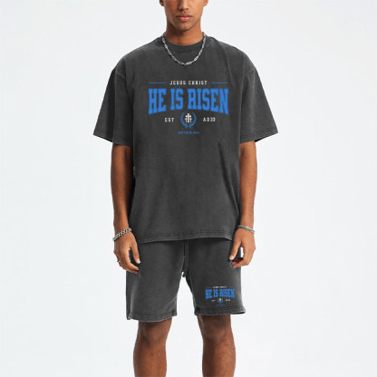 Jesus Christ He Is Risen Christian Washed T-Shirt & Shorts