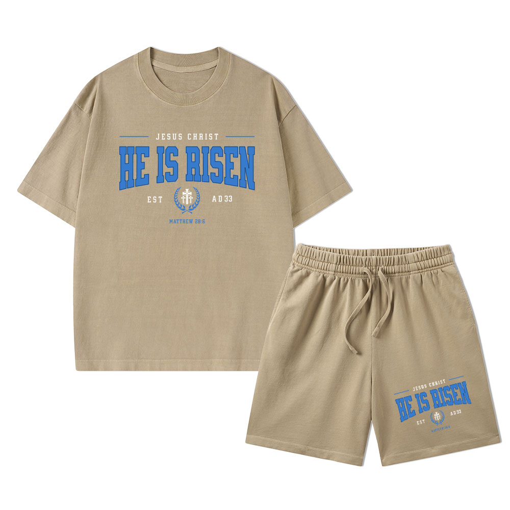 Jesus Christ He Is Risen Christian Washed T-Shirt & Shorts