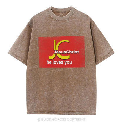 Jesus Christ He Loves You Christian Washed T-Shirt