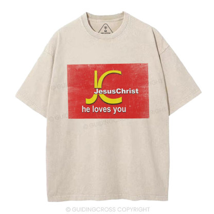 Jesus Christ He Loves You Christian Washed T-Shirt