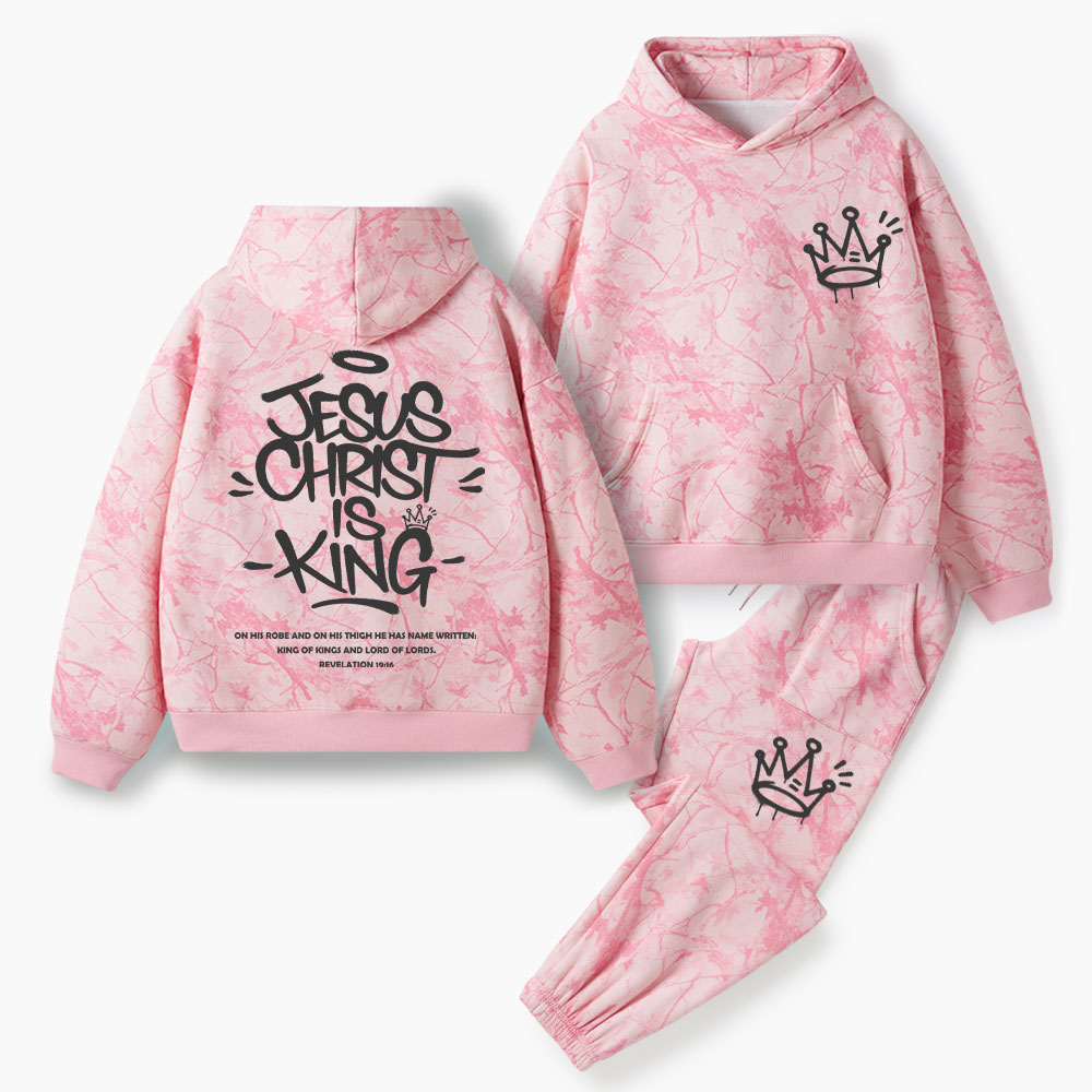 Jesus Christ Is King Christian Camo Fleece Hoodie Set
