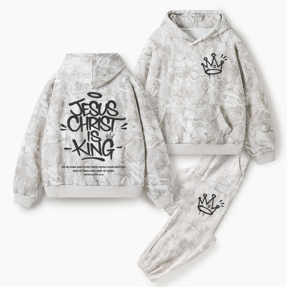 Jesus Christ Is King Christian Camo Fleece Hoodie Set