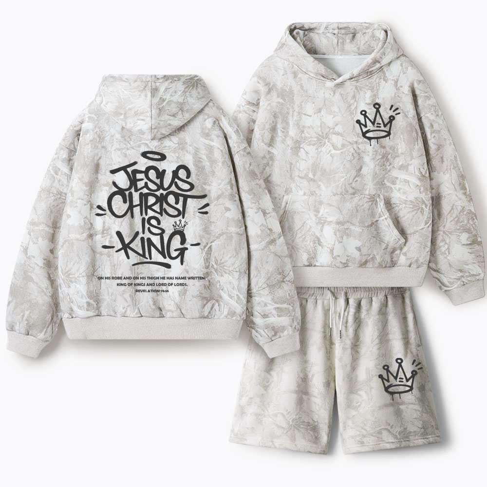 Jesus Christ Is King Christian Camo Fleece Hoodie Set