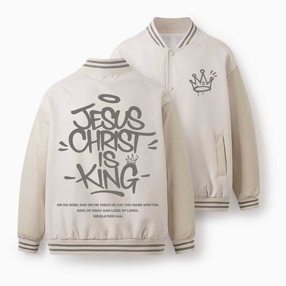 Jesus Christ Is King Christian Color Block Baseball Jacket