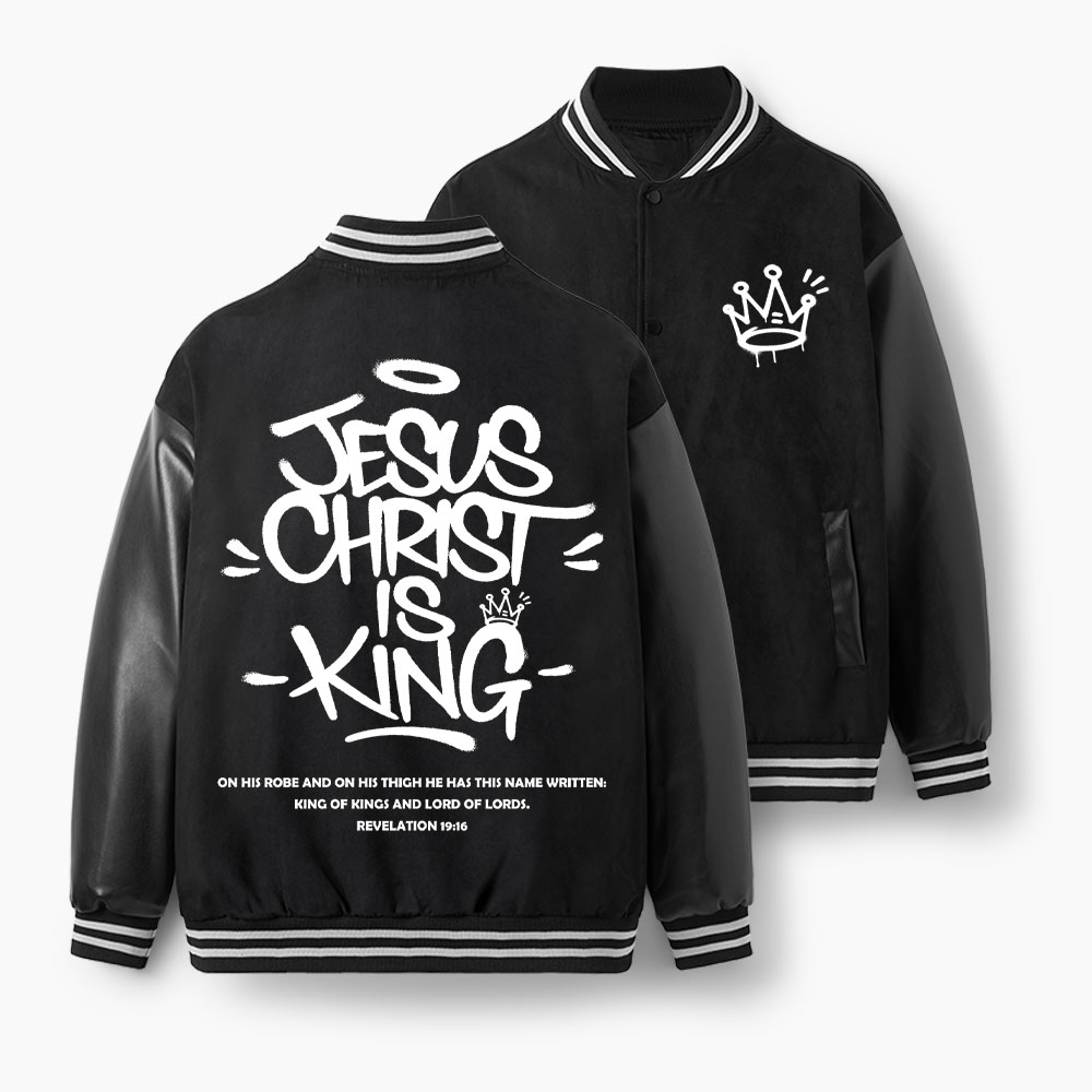 Jesus Christ Is King Christian Color Block Baseball Jacket