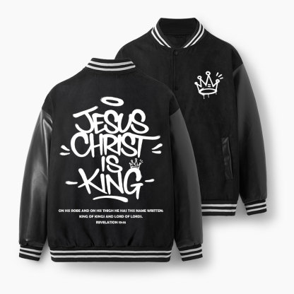 Jesus Christ Is King Christian Color Block Baseball Jacket