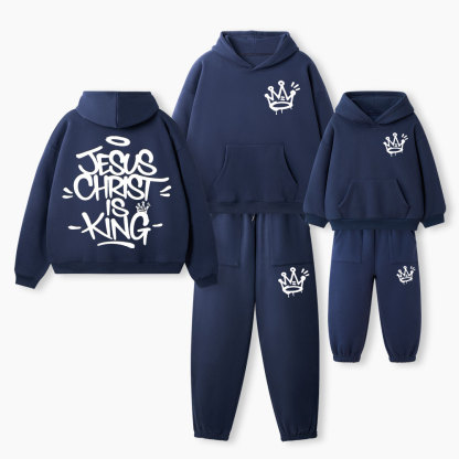 Jesus Christ Is King Christian Premium Matching Fleece Hoodie Set