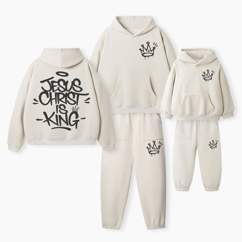Jesus Christ Is King Christian Premium Matching Fleece Hoodie Set