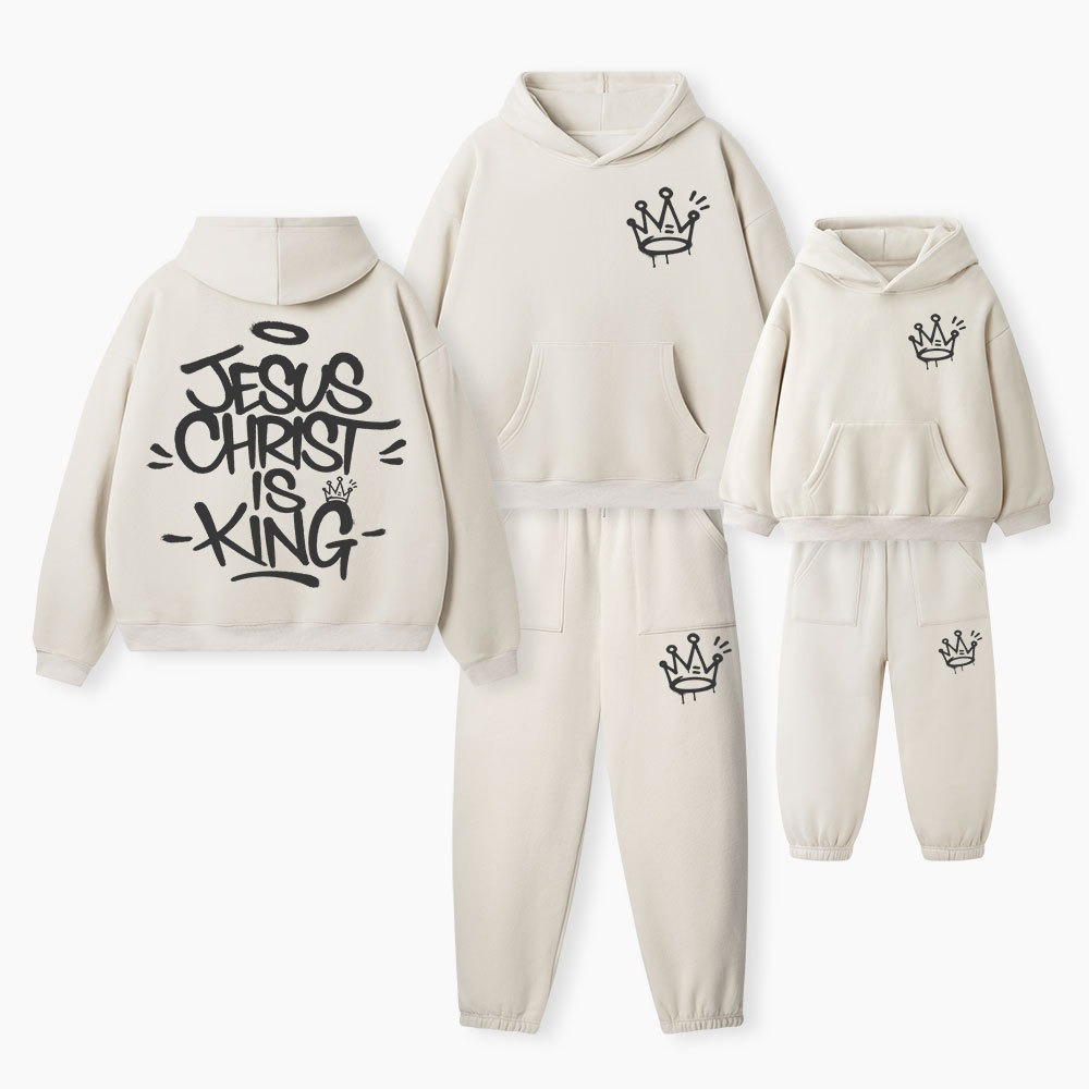 Jesus Christ Is King Christian Premium Matching Fleece Hoodie Set